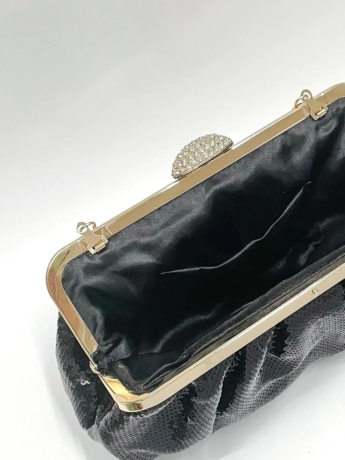 Solid Color Fish Scale Sequins Pleated Clutch Bag Hardware With Rhinestones Shiny Crossbody Purse for Women