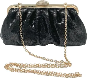 Solid Color Fish Scale Sequins Pleated Clutch Bag Hardware With Rhinestones Shiny Crossbody Purse for Women