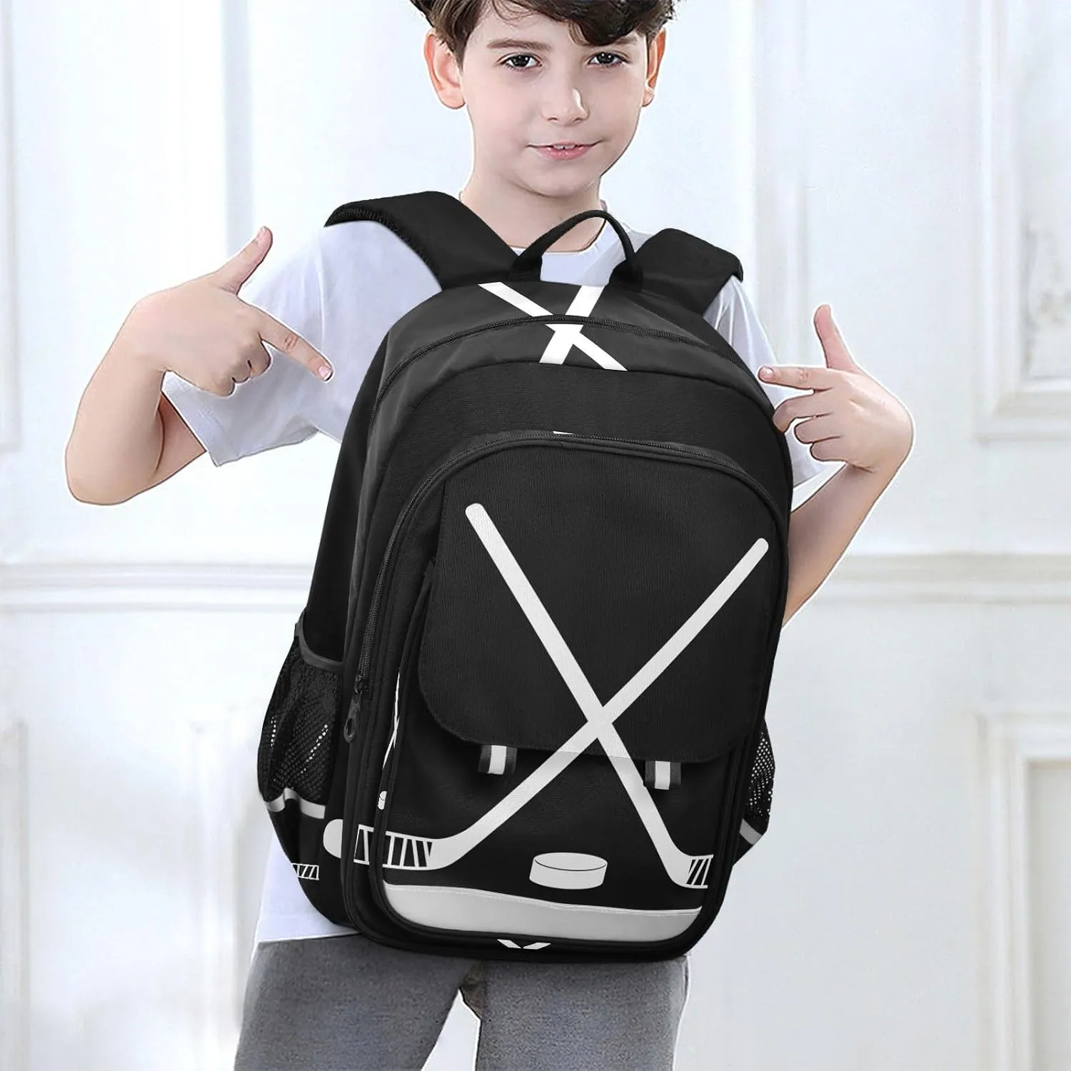 Sport Hockey Stick School Backpack Laptop Travel Daypack for Kids Girls Boys, Personalized Computer Notebooks Bookbag with Adjustable Padded Straps