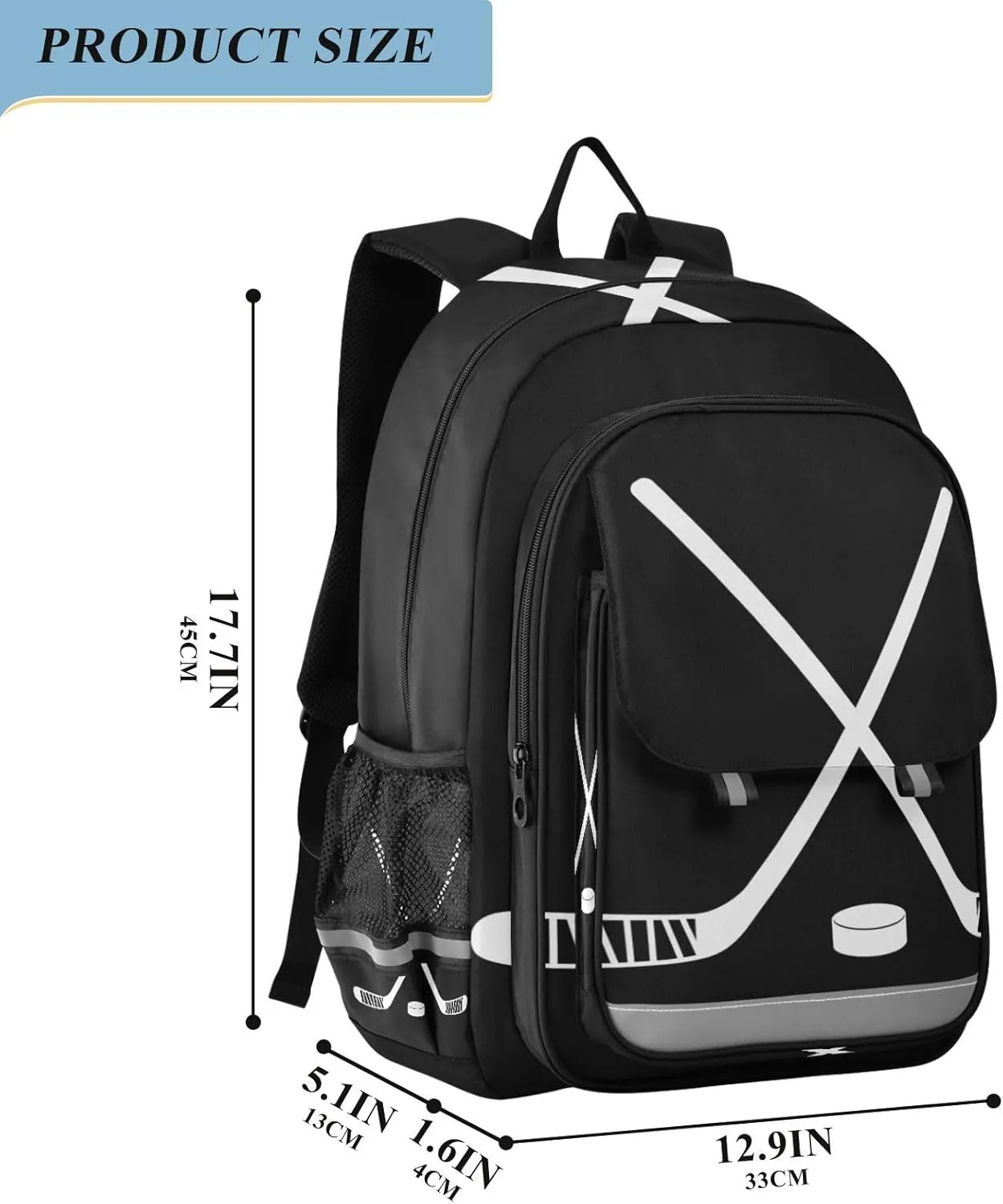 Sport Hockey Stick School Backpack Laptop Travel Daypack for Kids Girls Boys, Personalized Computer Notebooks Bookbag with Adjustable Padded Straps
