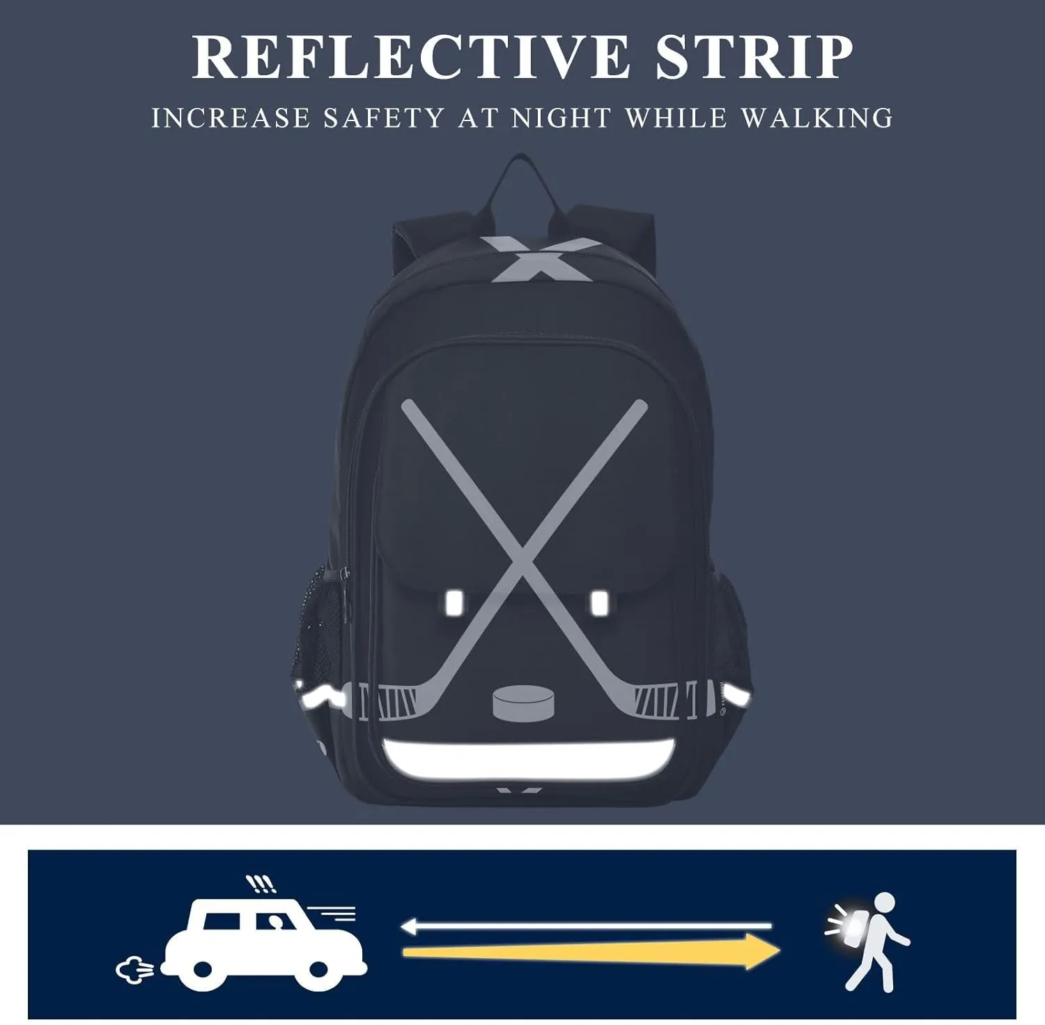 Sport Hockey Stick School Backpack Laptop Travel Daypack for Kids Girls Boys, Personalized Computer Notebooks Bookbag with Adjustable Padded Straps