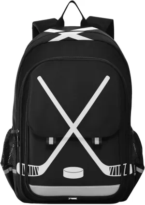 Sport Hockey Stick School Backpack Laptop Travel Daypack for Kids Girls Boys, Personalized Computer Notebooks Bookbag with Adjustable Padded Straps