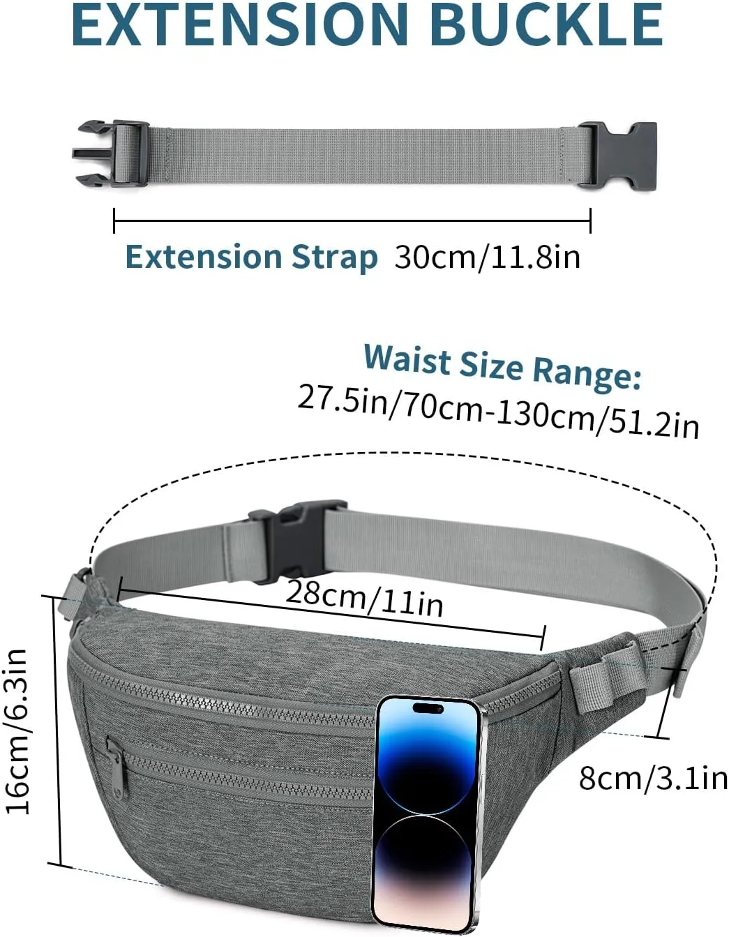 sportsnew Large Fanny Packs for Women, Waist Pack Fashion Crossbody Belt Bags for Walking Running Hiking Travel Bag Gray patent pending