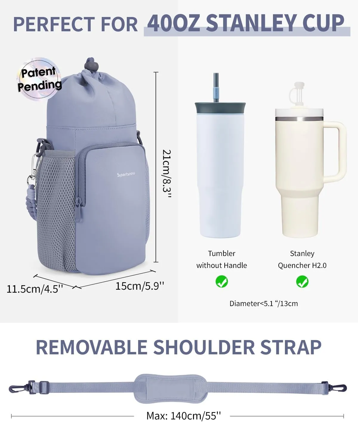 sportsnew Water Bottle Bag Holder Fit for 30/40oz Stanley Brumate era Simple Modern and 32/40/64 oz Without Handle Bottle