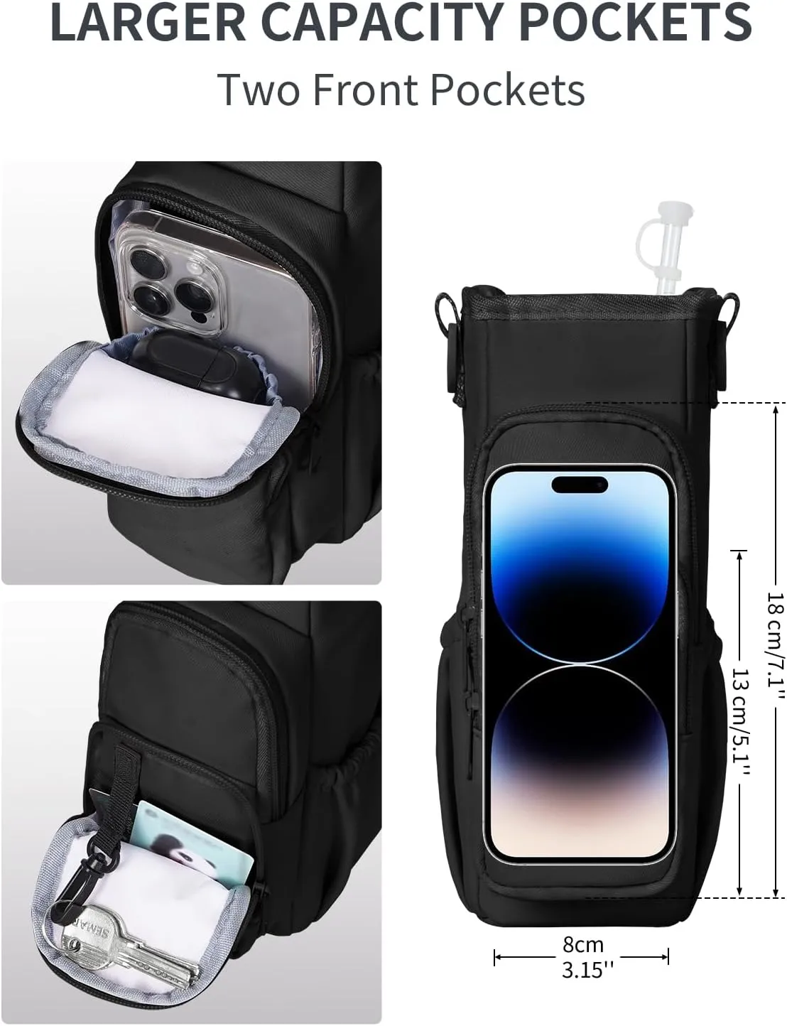 sportsnew Water Bottle Carrier Bag with Phone Pocket for Stanley Brumate era 30oz 40oz Accessories Insulated Water Bottle Holder Pouch with Strap Stanley Cup Sling Bag with Straw Cover for Crossbody