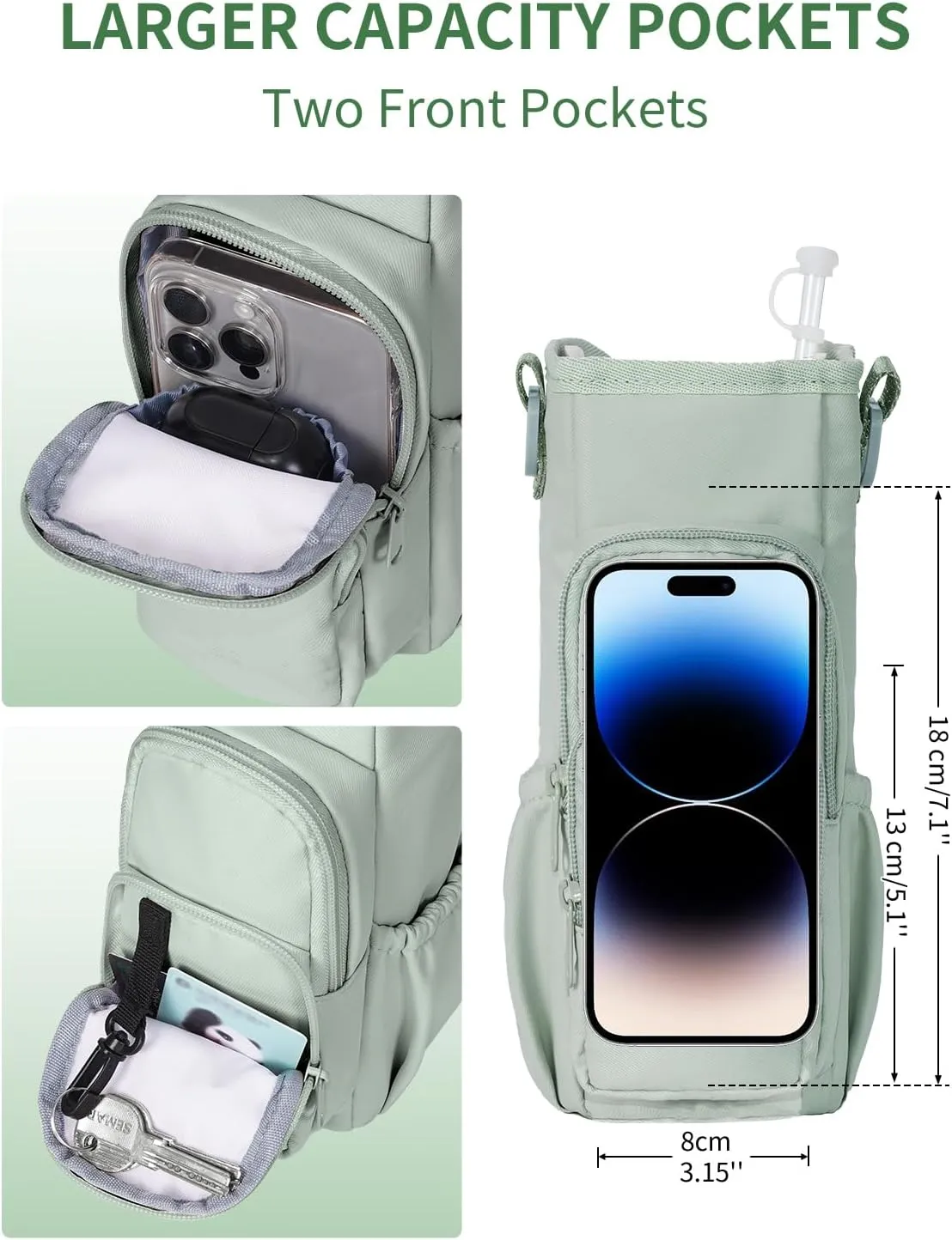 sportsnew Water Bottle Carrier Bag with Phone Pocket for Stanley Brumate era 30oz 40oz Accessories Insulated Water Bottle Holder Pouch with Strap Stanley Cup Sling Bag with Straw Cover for Crossbody