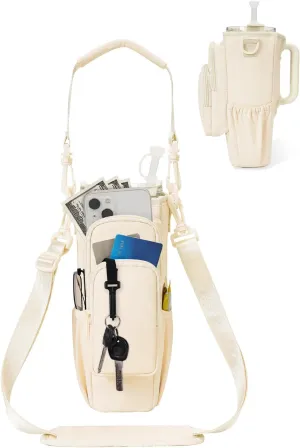 sportsnew Water Bottle Carrier Bag with Phone Pocket for Stanley Brumate era 30oz 40oz Accessories Insulated Water Bottle Holder Pouch with Strap Stanley Cup Sling Bag with Straw Cover for Crossbody