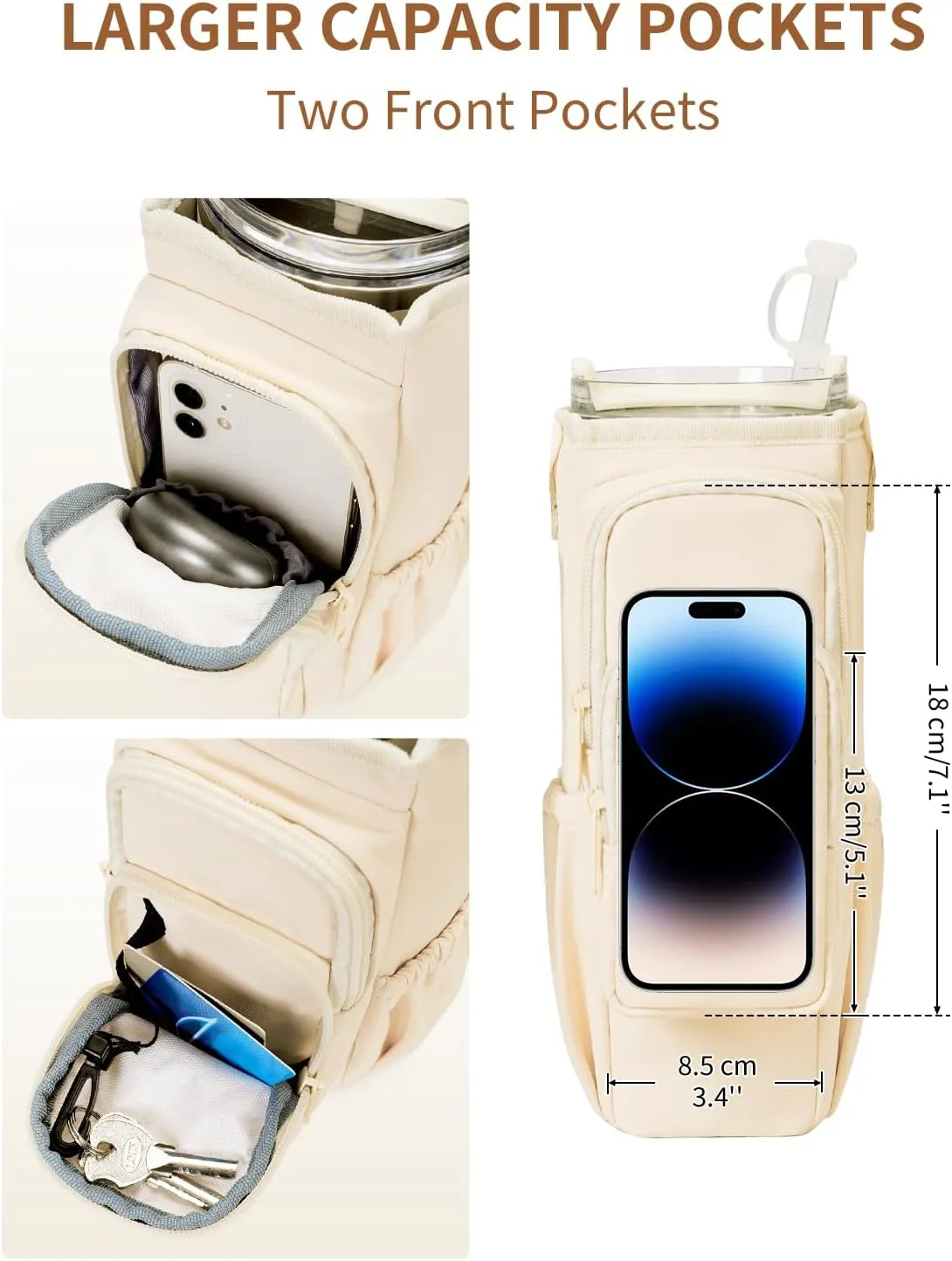 sportsnew Water Bottle Carrier Bag with Phone Pocket for Stanley Brumate era 30oz 40oz Accessories Insulated Water Bottle Holder Pouch with Strap Stanley Cup Sling Bag with Straw Cover for Crossbody