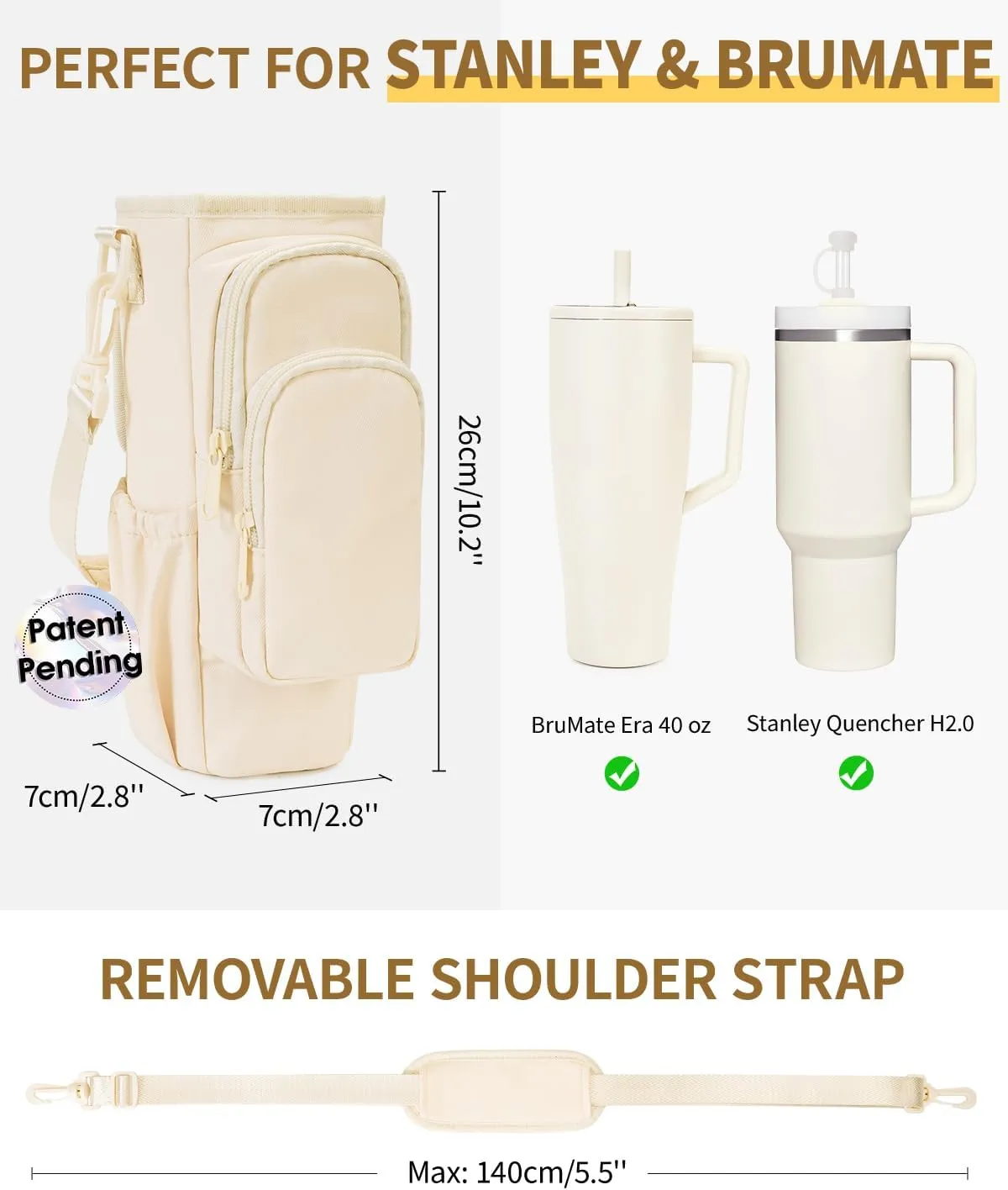 sportsnew Water Bottle Carrier Bag with Phone Pocket for Stanley Brumate era 30oz 40oz Accessories Insulated Water Bottle Holder Pouch with Strap Stanley Cup Sling Bag with Straw Cover for Crossbody
