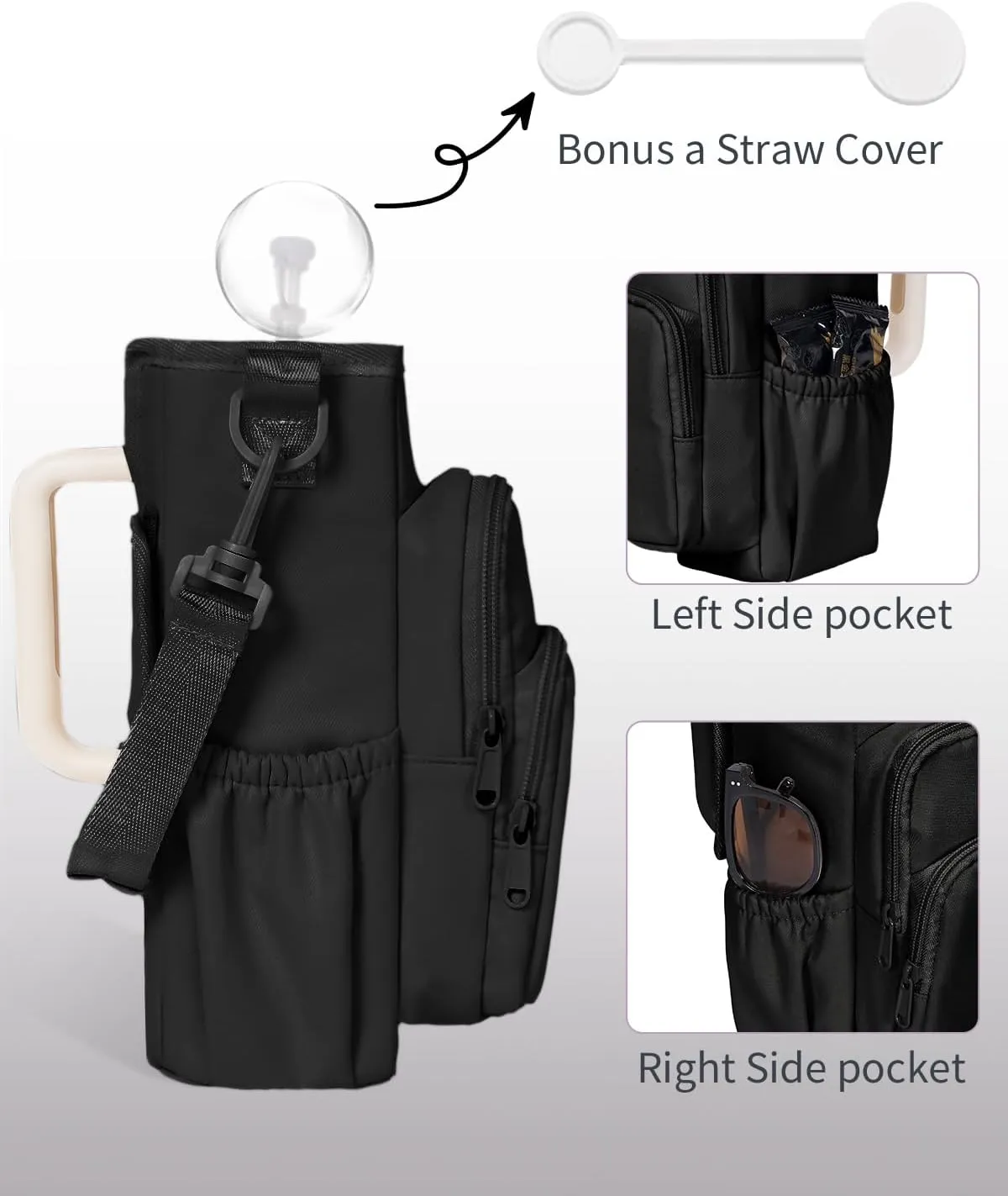 sportsnew Water Bottle Carrier Bag with Phone Pocket for Stanley Brumate era 30oz 40oz Accessories Insulated Water Bottle Holder Pouch with Strap Stanley Cup Sling Bag with Straw Cover for Crossbody