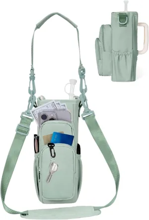 sportsnew Water Bottle Carrier Bag with Phone Pocket for Stanley Brumate era 30oz 40oz Accessories Insulated Water Bottle Holder Pouch with Strap Stanley Cup Sling Bag with Straw Cover for Crossbody