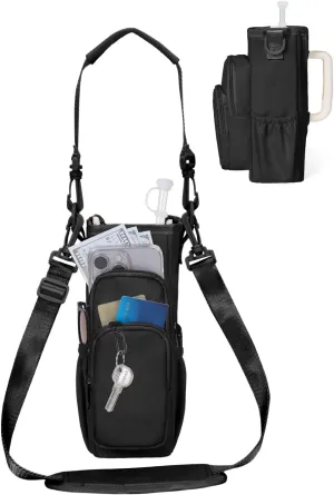 sportsnew Water Bottle Carrier Bag with Phone Pocket for Stanley Brumate era 30oz 40oz Accessories Insulated Water Bottle Holder Pouch with Strap Stanley Cup Sling Bag with Straw Cover for Crossbody