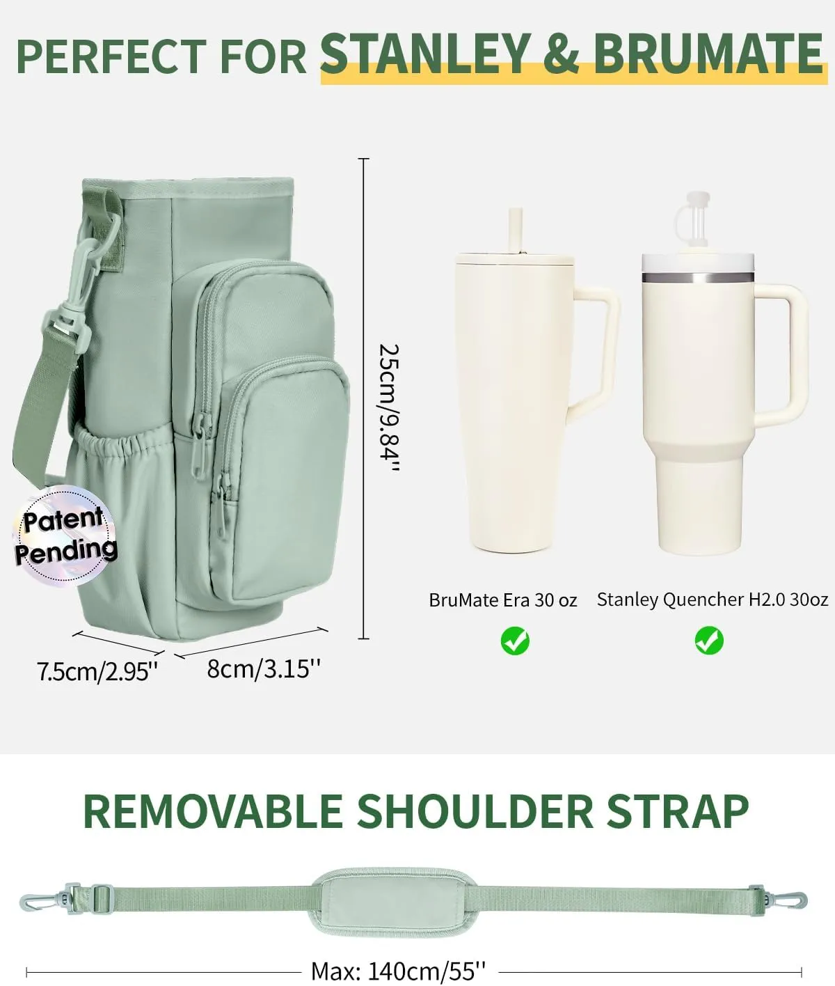 sportsnew Water Bottle Carrier Bag with Phone Pocket for Stanley Brumate era 30oz 40oz Accessories Insulated Water Bottle Holder Pouch with Strap Stanley Cup Sling Bag with Straw Cover for Crossbody