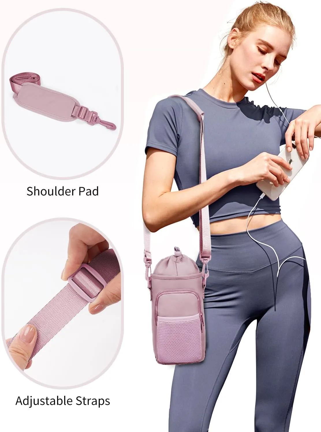 sportsnew Water Bottle Holder with Strap, 32 OZ Water Bottle Carrier Sling Bag with Adjustable Shoulder Strap Insulated Water-Resistant Water Bottle Bag for Walking Hiking, Patent Pending