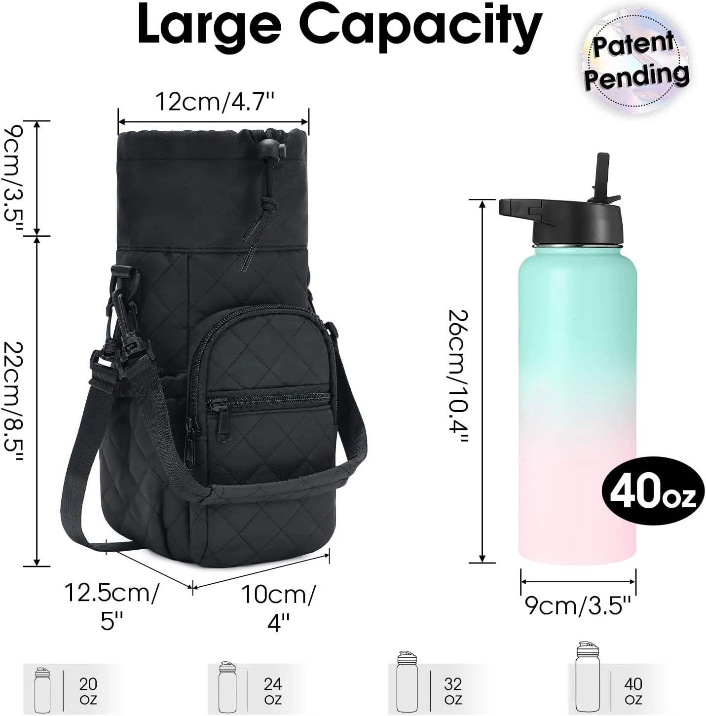 sportsnew Water Bottle Holder with Strap 32oz 40oz Insulated Water Bottle Carrier Sling Bag with Phone Pocket Crossbody