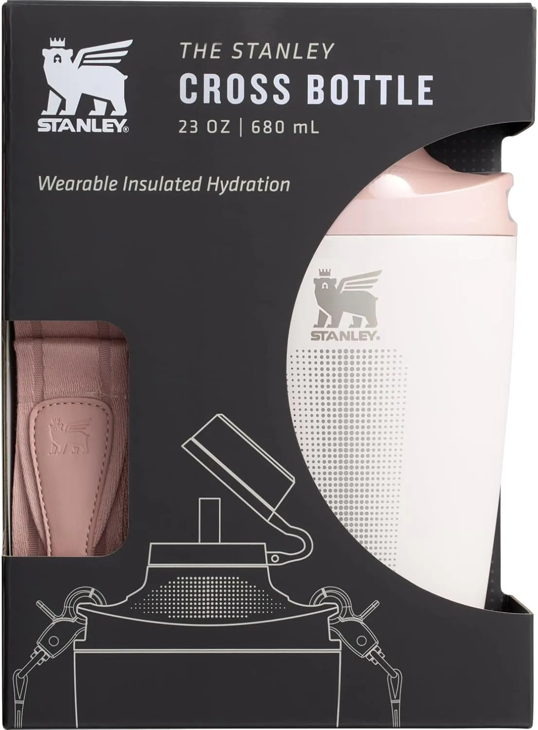 Stanley Cross Bottle 23 oz | Travel Water Bottle with Jacquard Strap | Leakproof Tritan Lid with Removable Straw | Insulated Stainless Steel | BPA-Free | Rose Quartz