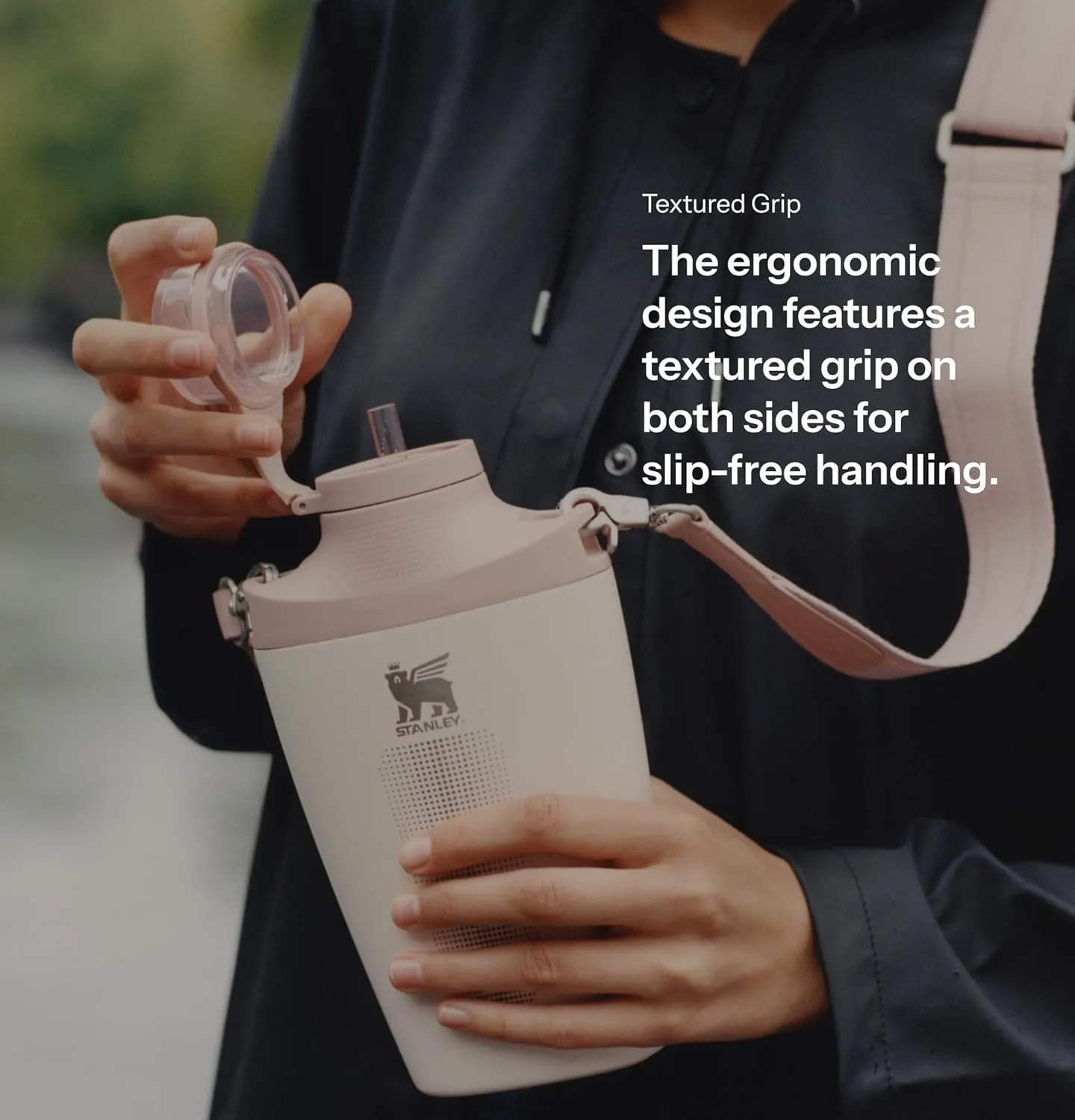 Stanley Cross Bottle 23 oz | Travel Water Bottle with Jacquard Strap | Leakproof Tritan Lid with Removable Straw | Insulated Stainless Steel | BPA-Free | Rose Quartz