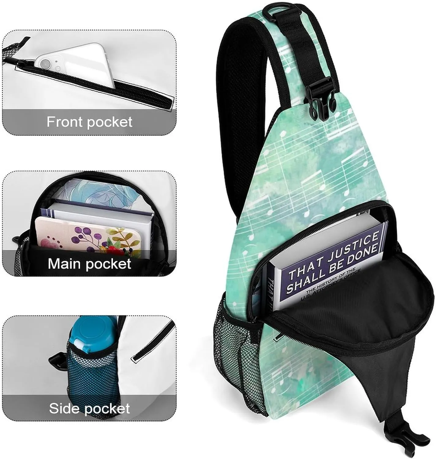 Stave-green Pattern Sling Bag Crossbody Backpack for Men Women Chest Bag For Travel Hiking Cycling Camping, Style-4