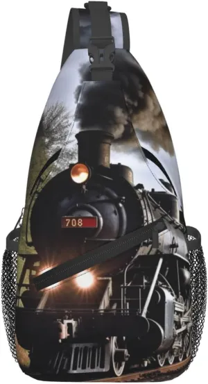Steam Train Crossbody Bags for Men Women Fashion Sling Backpack Casual Chest Bag Travel Hiking Daypack