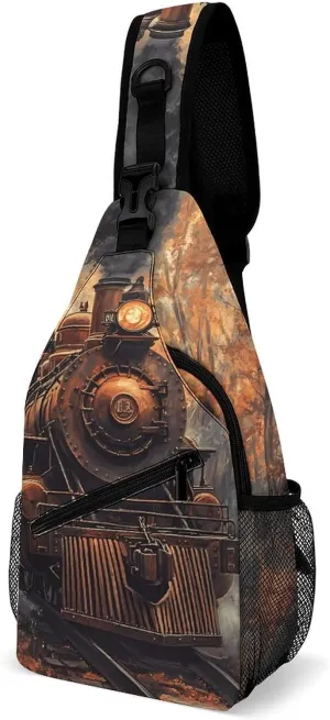 Steam Train in The Autumn Forests Fashion Sling Bag Shoulder Chest Crossbody Bags Backpack Travel Hiking