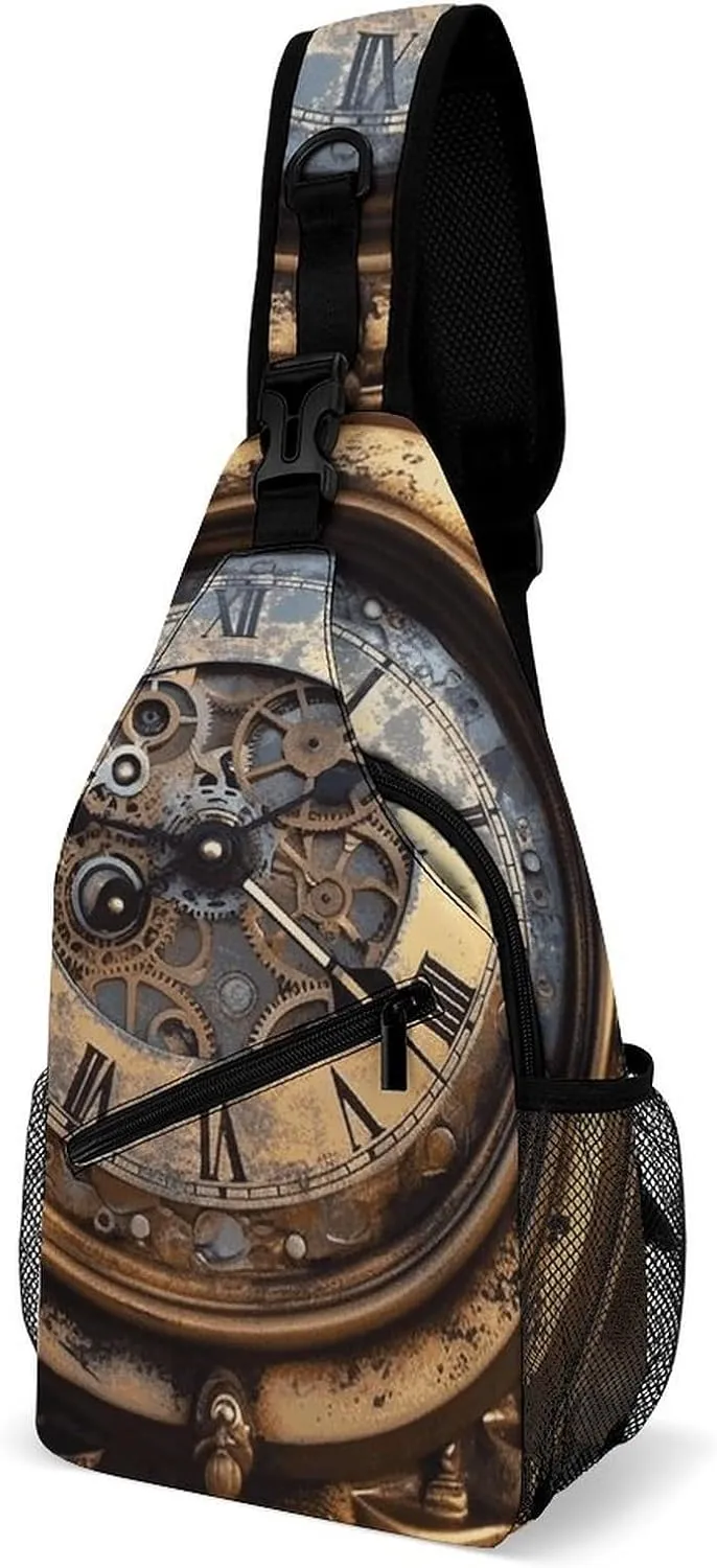 Steampunk Clock Crossbody Sling Bag for Women Men Sling Backpack Travel Chest Bag Pack Man Purse Shoulder Bags Daypack for Travel Hiking Cycling