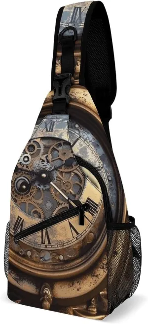Steampunk Clock Crossbody Sling Bag for Women Men Sling Backpack Travel Chest Bag Pack Man Purse Shoulder Bags Daypack for Travel Hiking Cycling
