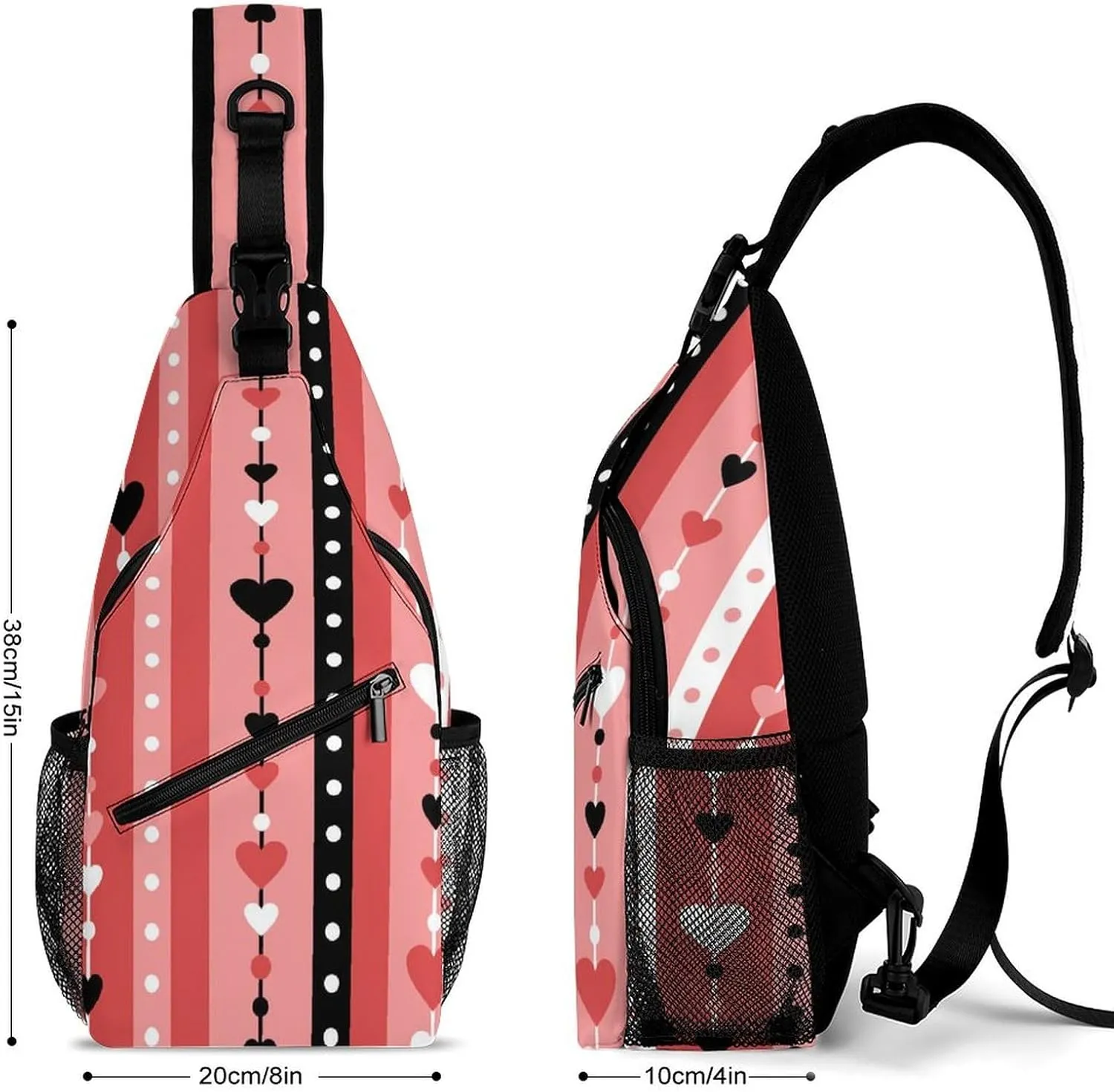 Striped-hearts-beads Sling Bag Crossbody Backpack for Men Women Chest Bag For Travel Hiking Cycling Camping, 38x20cm, Style