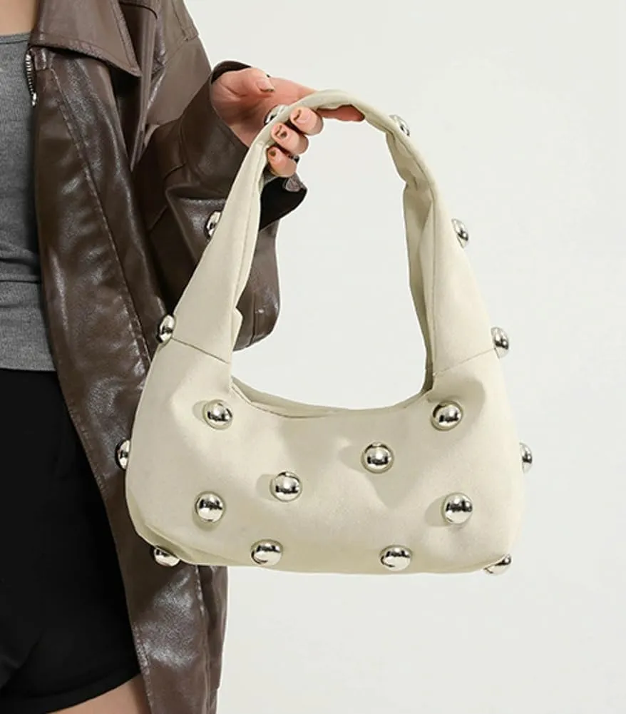 Studded Shoulder Bag For Women Trendy Crescent Purse Y2K Hobo Handbag Womens Crossbody Bag Casual Small Tote Purse