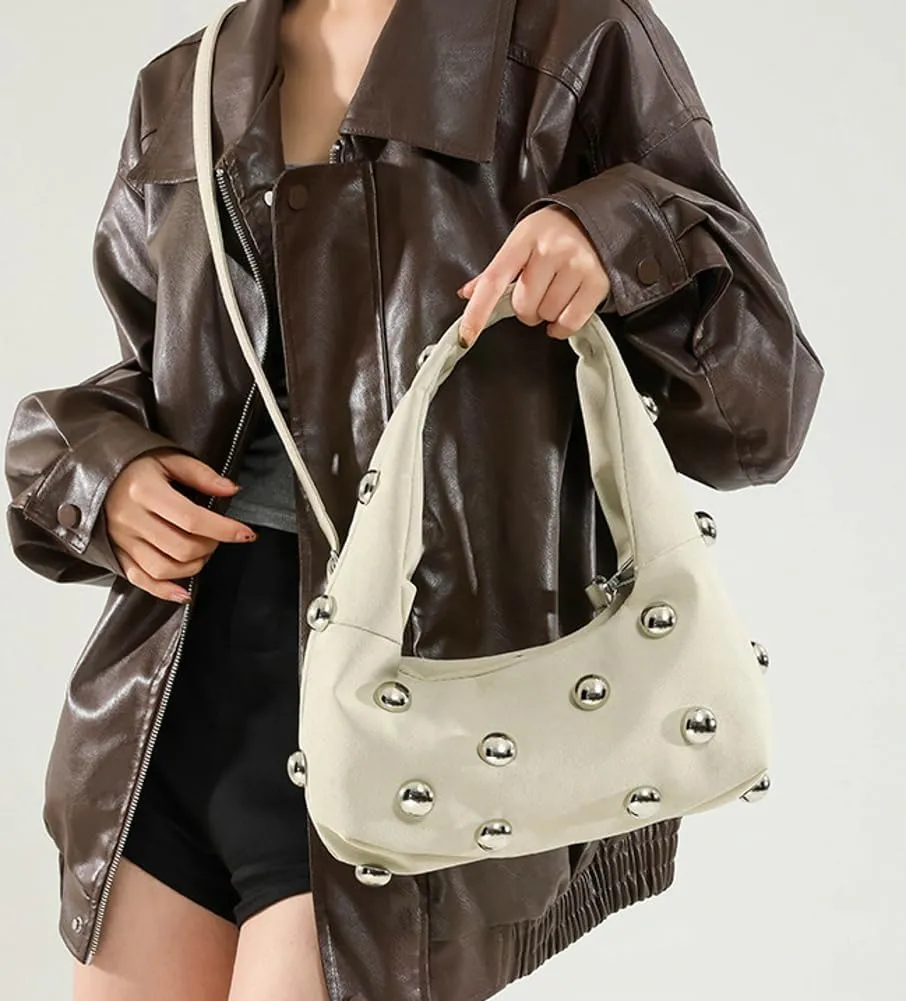 Studded Shoulder Bag For Women Trendy Crescent Purse Y2K Hobo Handbag Womens Crossbody Bag Casual Small Tote Purse