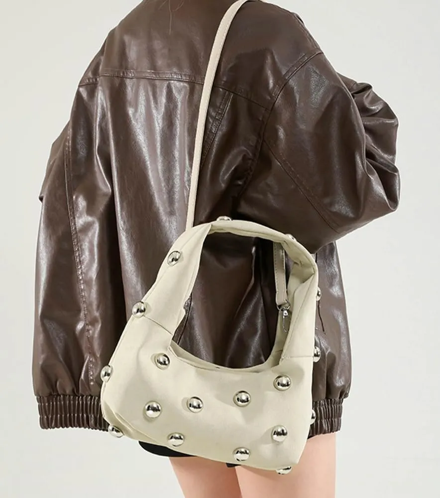 Studded Shoulder Bag For Women Trendy Crescent Purse Y2K Hobo Handbag Womens Crossbody Bag Casual Small Tote Purse