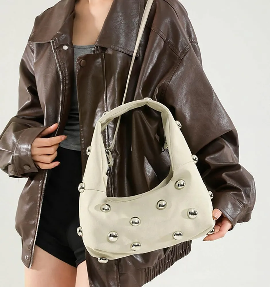 Studded Shoulder Bag For Women Trendy Crescent Purse Y2K Hobo Handbag Womens Crossbody Bag Casual Small Tote Purse