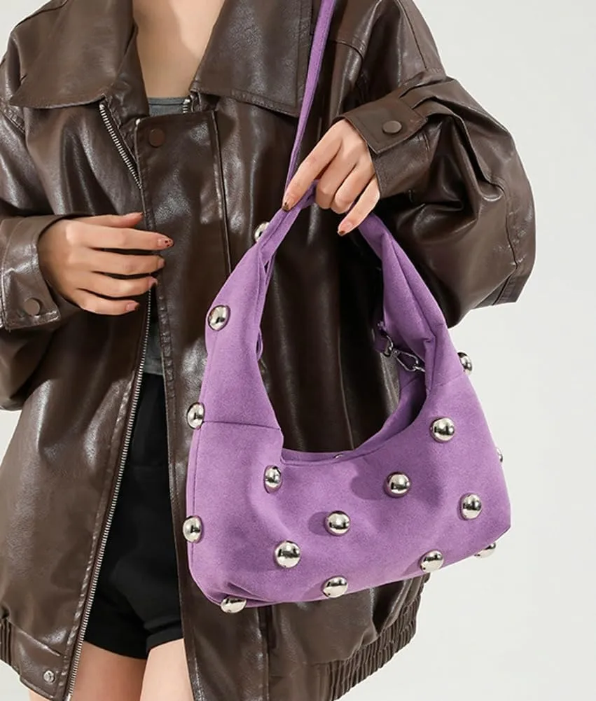 Studded Shoulder Bag For Women Trendy Crescent Purse Y2K Hobo Handbag Womens Crossbody Bag Casual Small Tote Purse