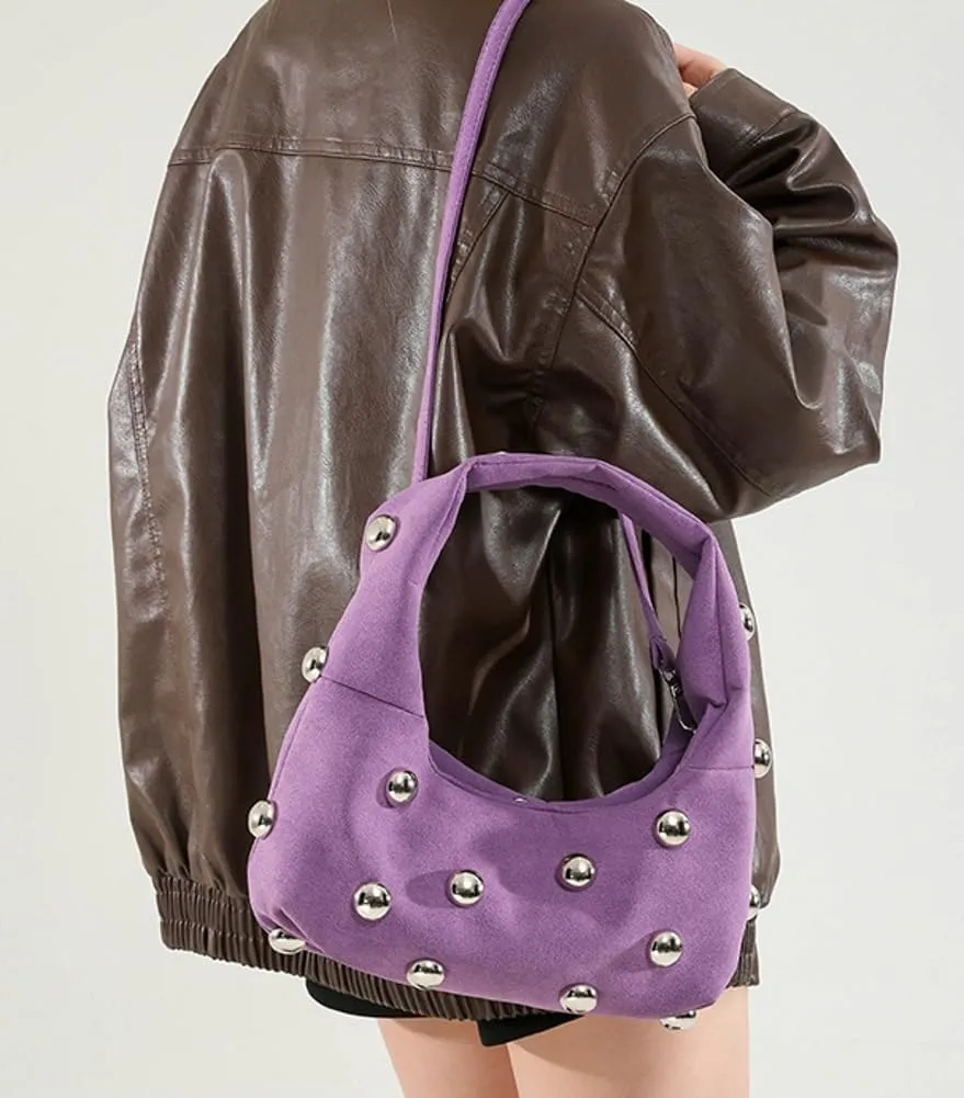 Studded Shoulder Bag For Women Trendy Crescent Purse Y2K Hobo Handbag Womens Crossbody Bag Casual Small Tote Purse