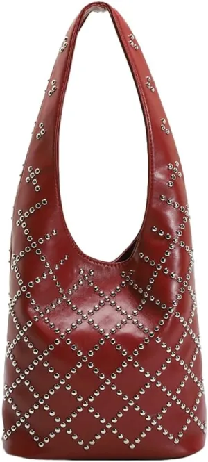 Studded Shoulder Bag For Women Vegan Leather Tote Purse Y2K Hobo Handbag Womens Bucket Bag Casual Punk Purse Streetwear 2025