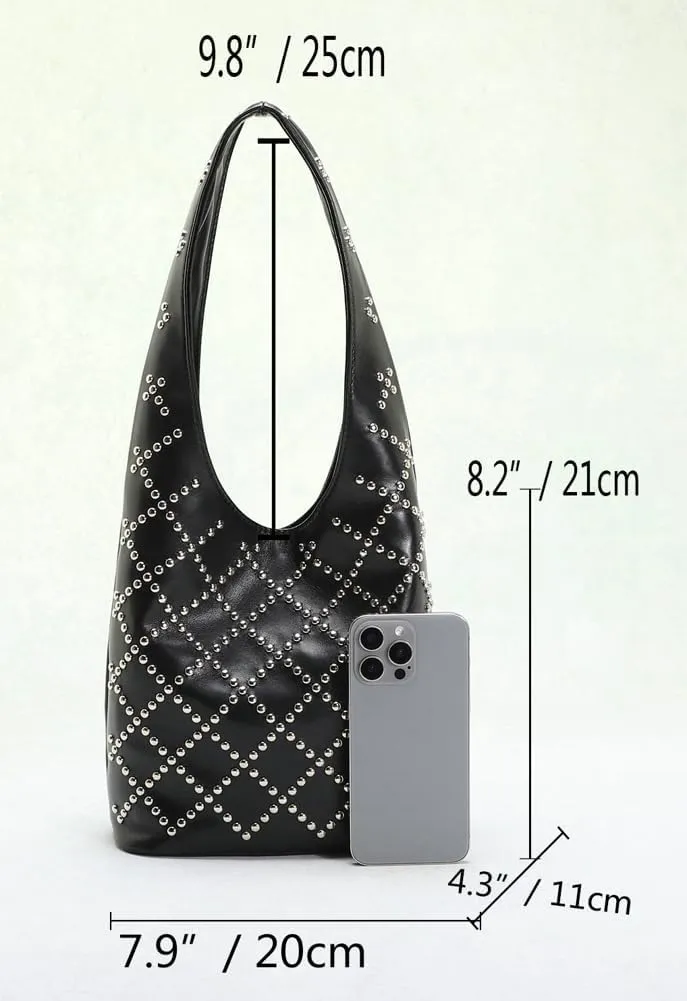 Studded Shoulder Bag For Women Vegan Leather Tote Purse Y2K Hobo Handbag Womens Bucket Bag Casual Punk Purse Streetwear 2025