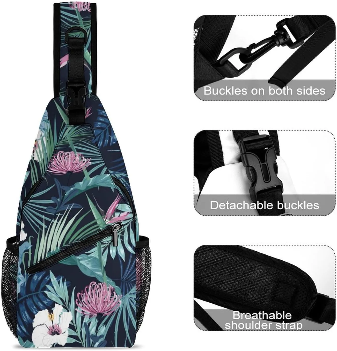 Stylish-dark-tropical-flower Print Sling Bag Crossbody Backpack for Men Women Chest Bag For Travel Hiking Cycling Camping, 38x20cm, Style-1