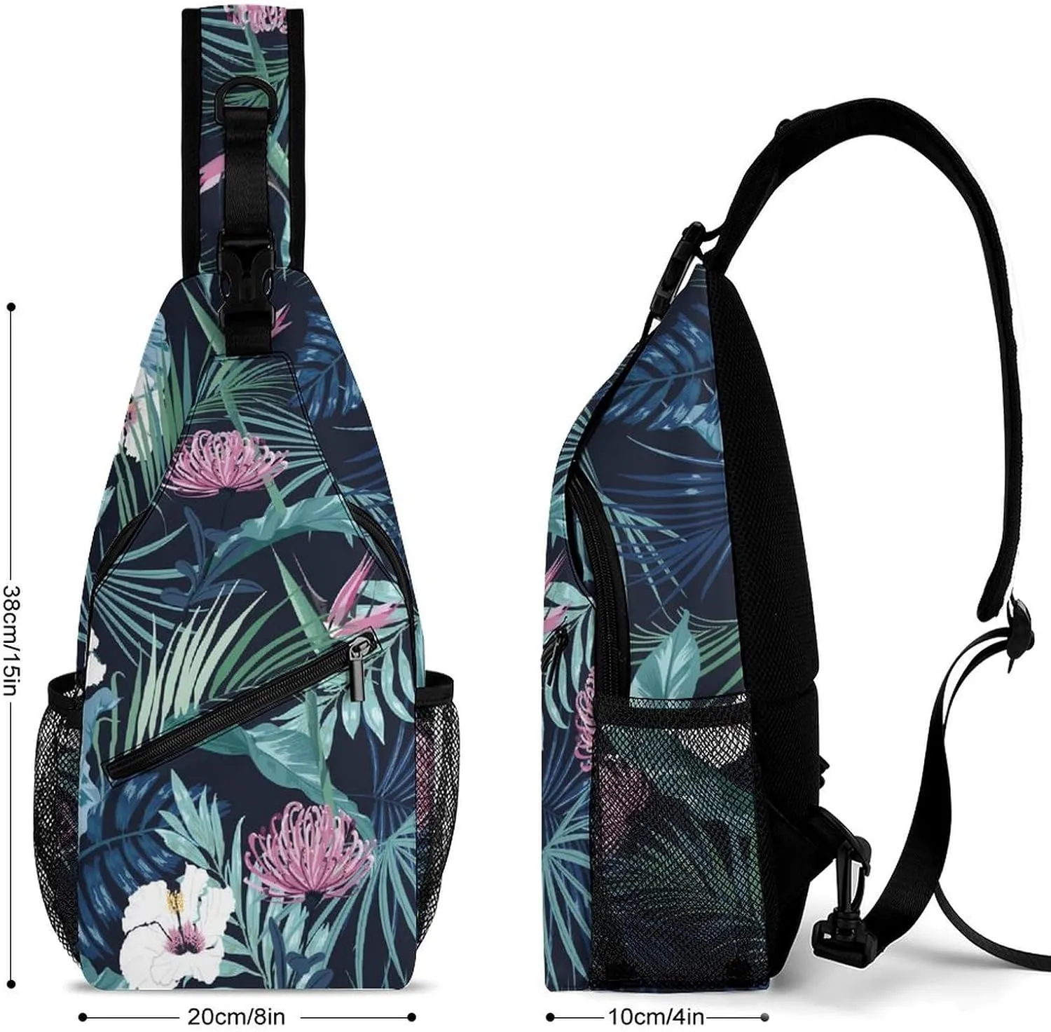 Stylish-dark-tropical-flower Print Sling Bag Crossbody Backpack for Men Women Chest Bag For Travel Hiking Cycling Camping, 38x20cm, Style-1