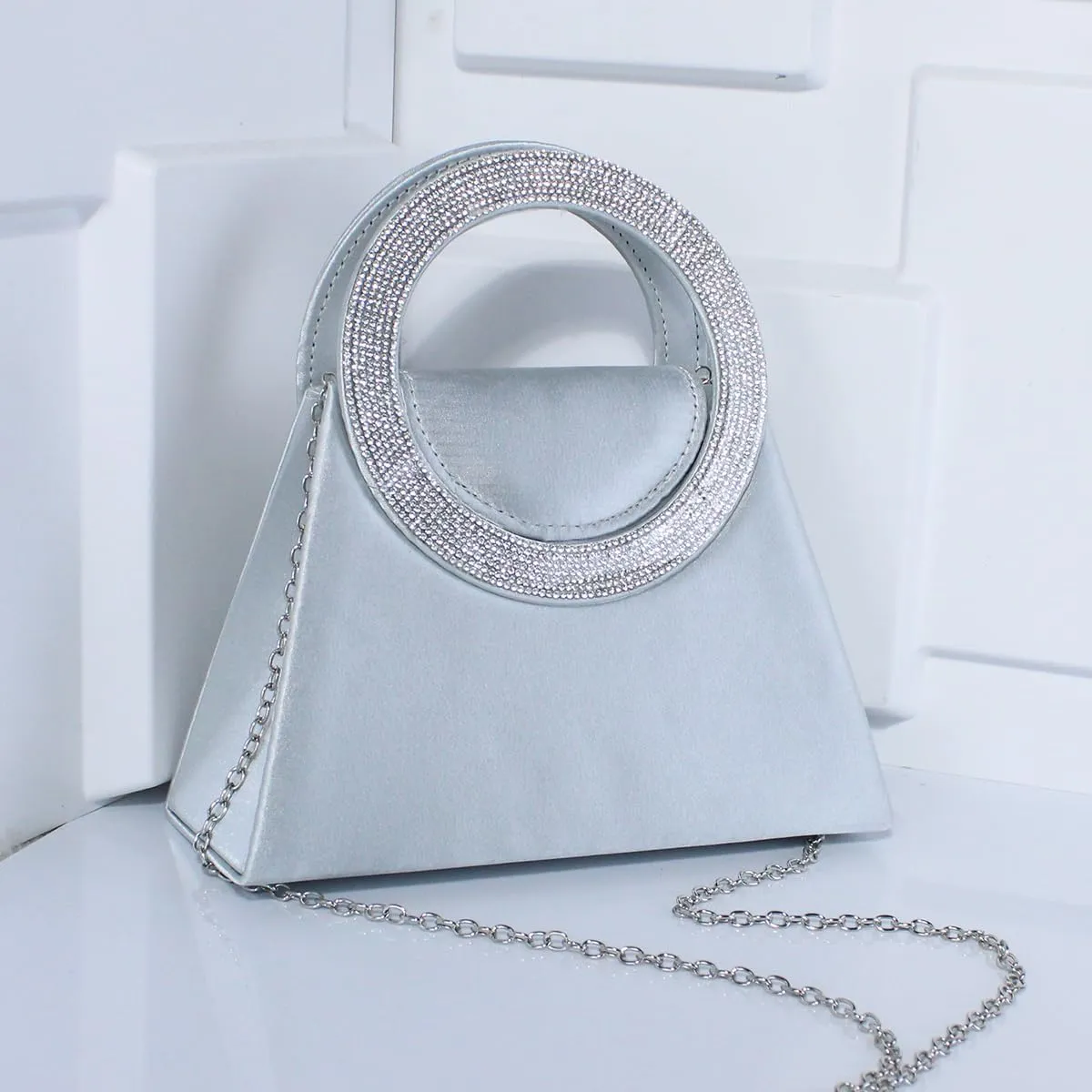 Stylish diamond set tote Ring Tote party bag Silk shoulder bag Elegant crossbody bag