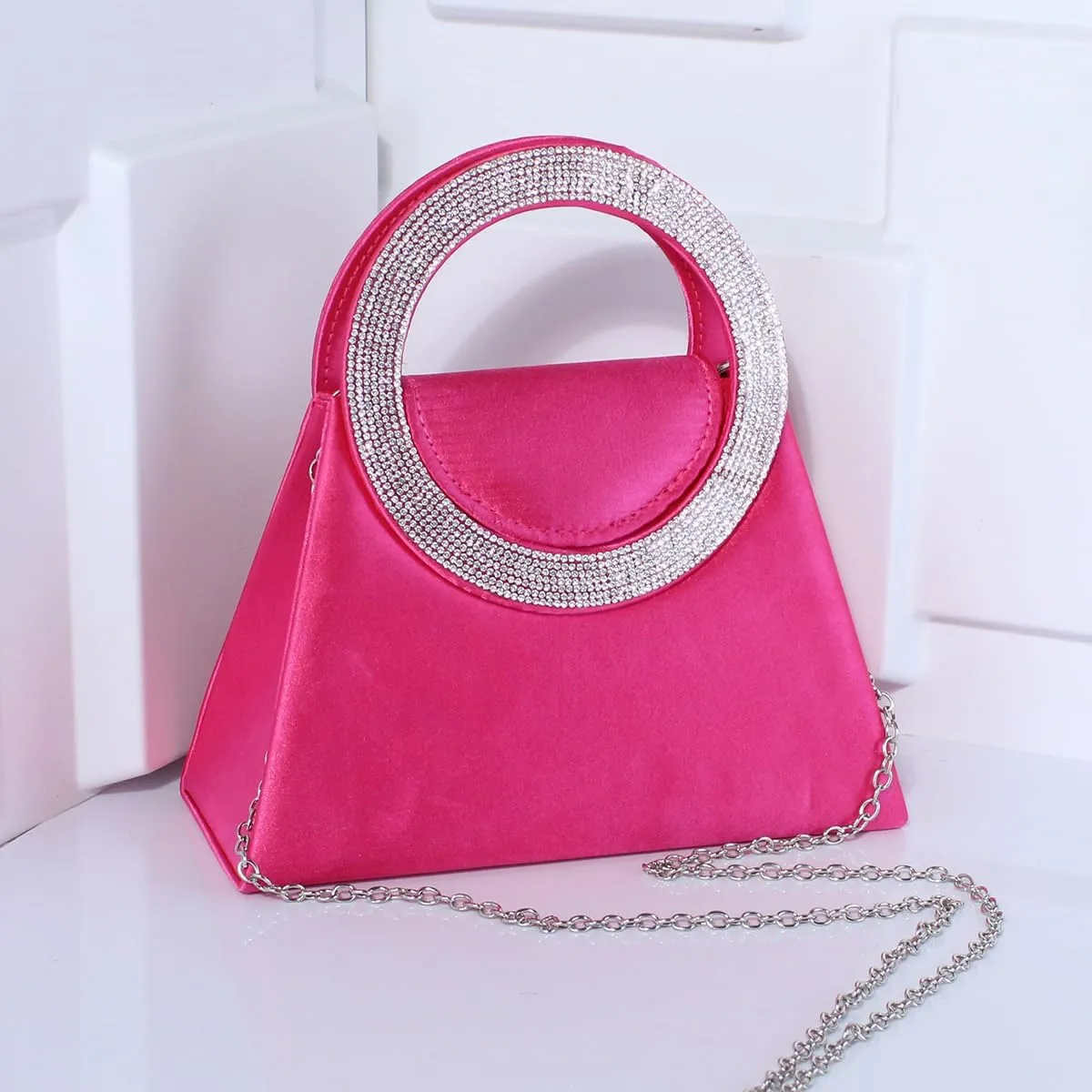 Stylish diamond set tote Ring Tote party bag Silk shoulder bag Elegant crossbody bag