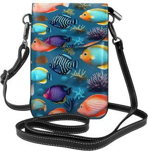 Submarine Reef Fish Zippered Crossbody Bag, Women'S Shoulder Bag With Card Slot, Removable Shoulder Strap, 7.6 X 4.9 In.