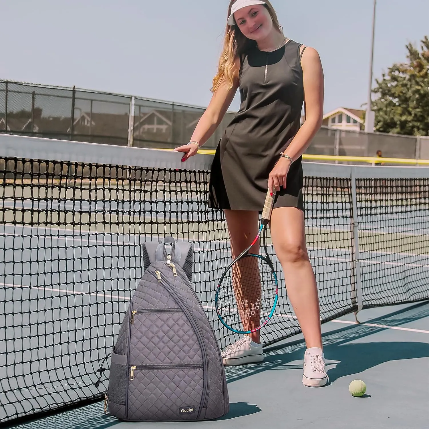 Sucipi Women's Pickleball Backpack - Quilted Crossbody Sling Bag for Tennis & Pickleball Paddle