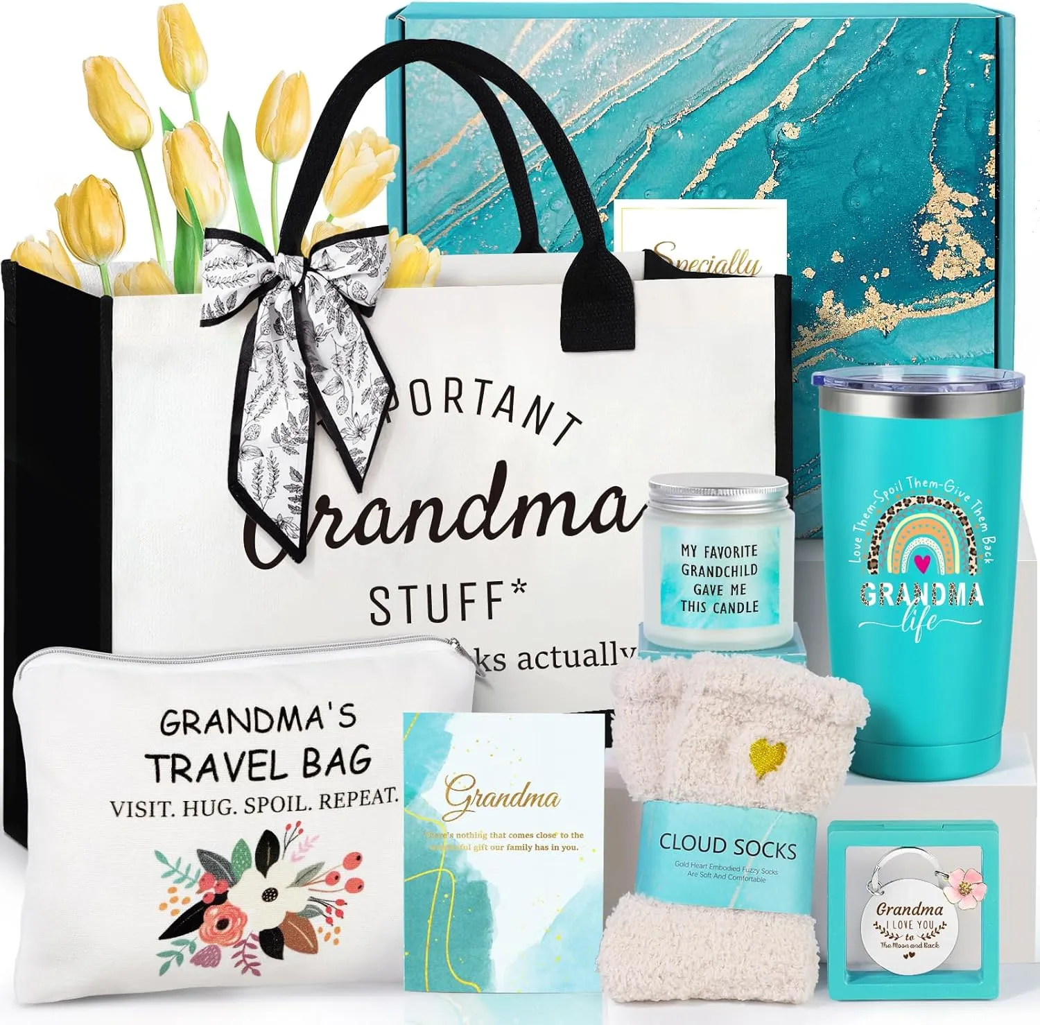 Suhctuptx Grandma Gift Set, Christmas & Birthday Gifts for Grandma, Funny Mother's Day Ideas for Grandparent & Nana Basket with Tote Bag