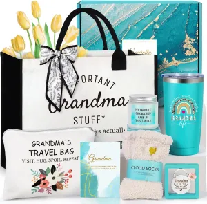 Suhctuptx Grandma Gift Set, Christmas & Birthday Gifts for Grandma, Funny Mother's Day Ideas for Grandparent & Nana Basket with Tote Bag