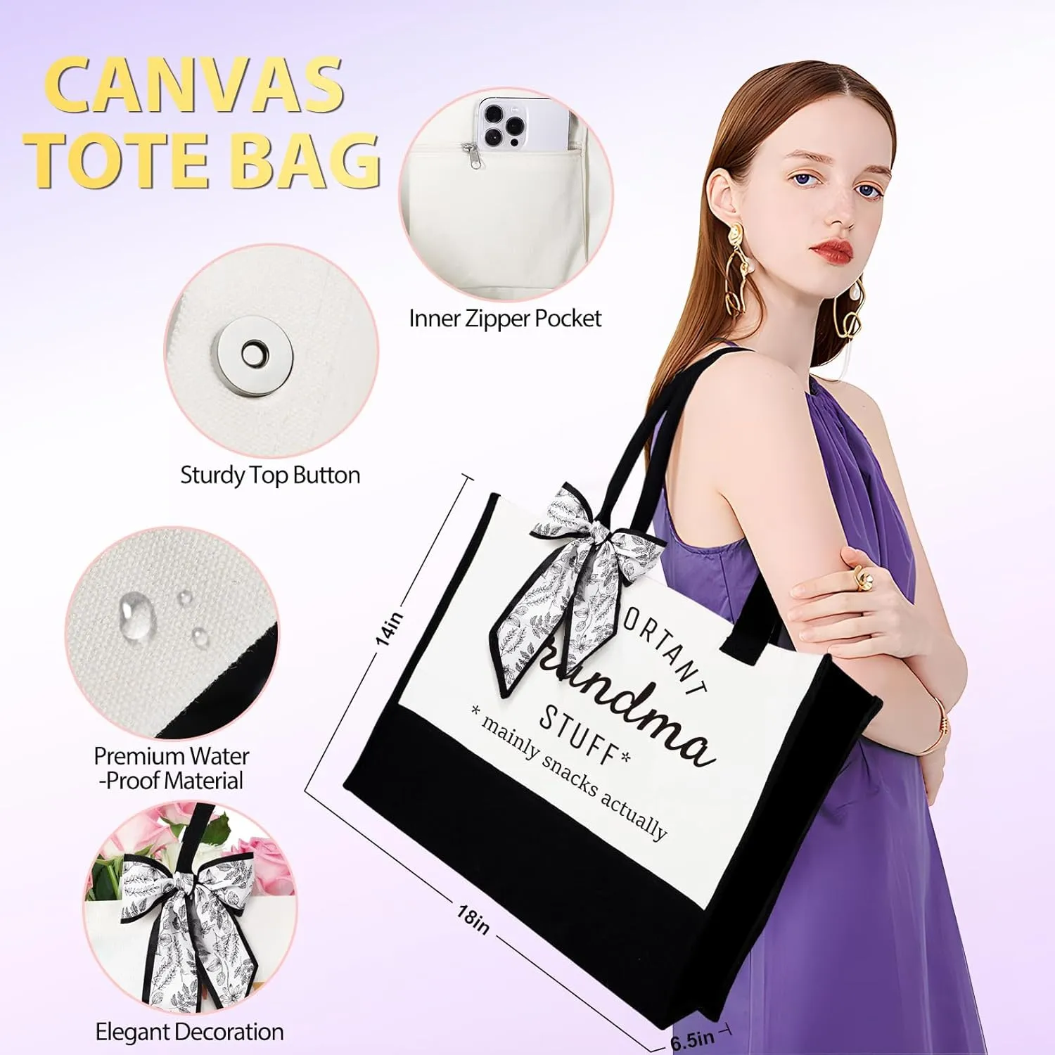 Suhctuptx Grandma Gifts, Christmas Birthday Gifts for Grandma, Best Funny Mothers Day Ideas Gift for Grandmother Grandparent Nana Basket Set from Granddaughter Grandson with Tote Bag Purple