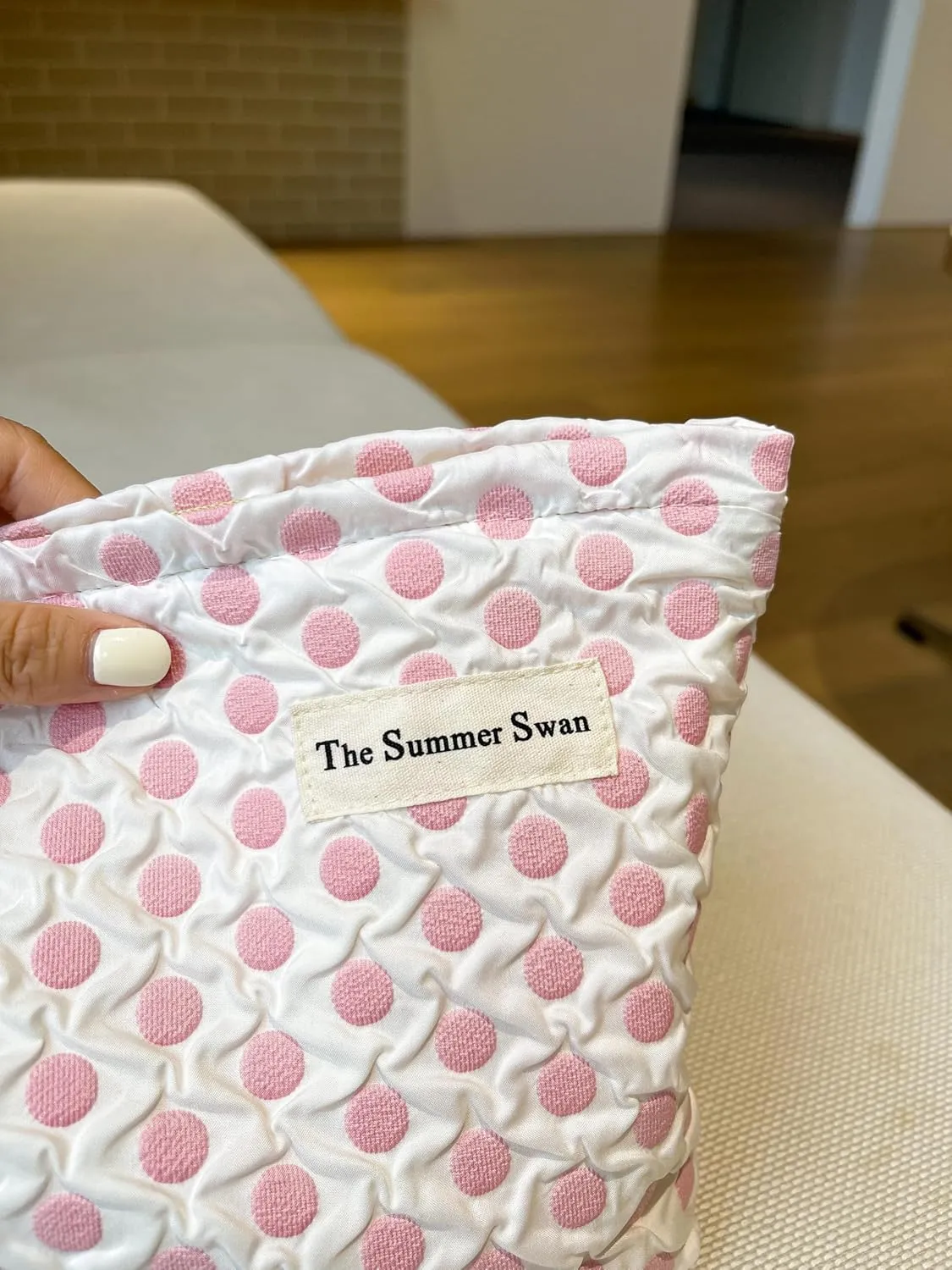 Summer Swan | Large Floral Mid-day Clutch | Period Kit & Hygiene Skincare Bag | Cute Polka Dots Pink