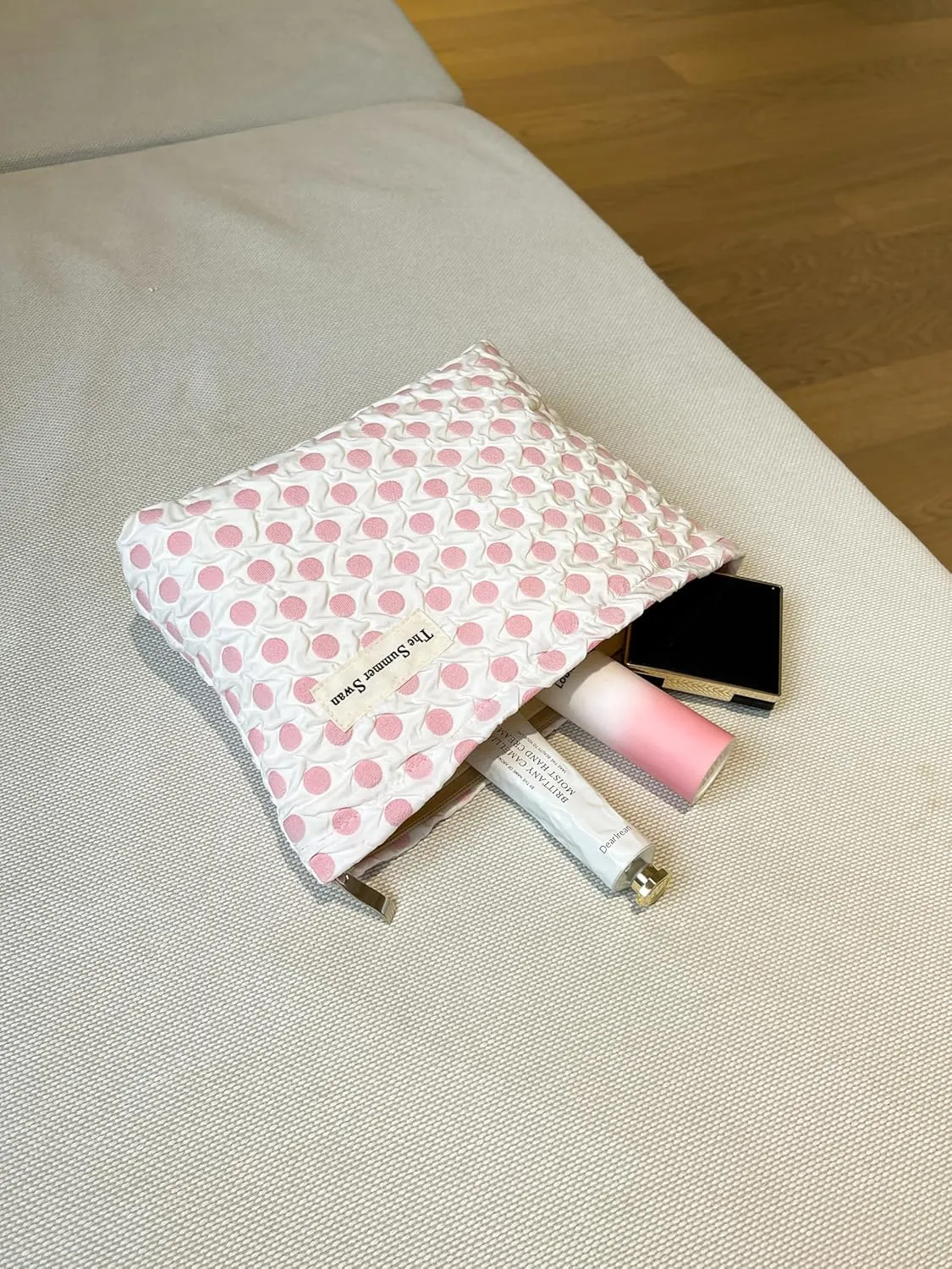 Summer Swan | Large Floral Mid-day Clutch | Period Kit & Hygiene Skincare Bag | Cute Polka Dots Pink