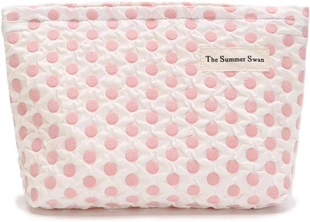 Summer Swan | Large Floral Mid-day Clutch | Period Kit & Hygiene Skincare Bag | Cute Polka Dots Pink