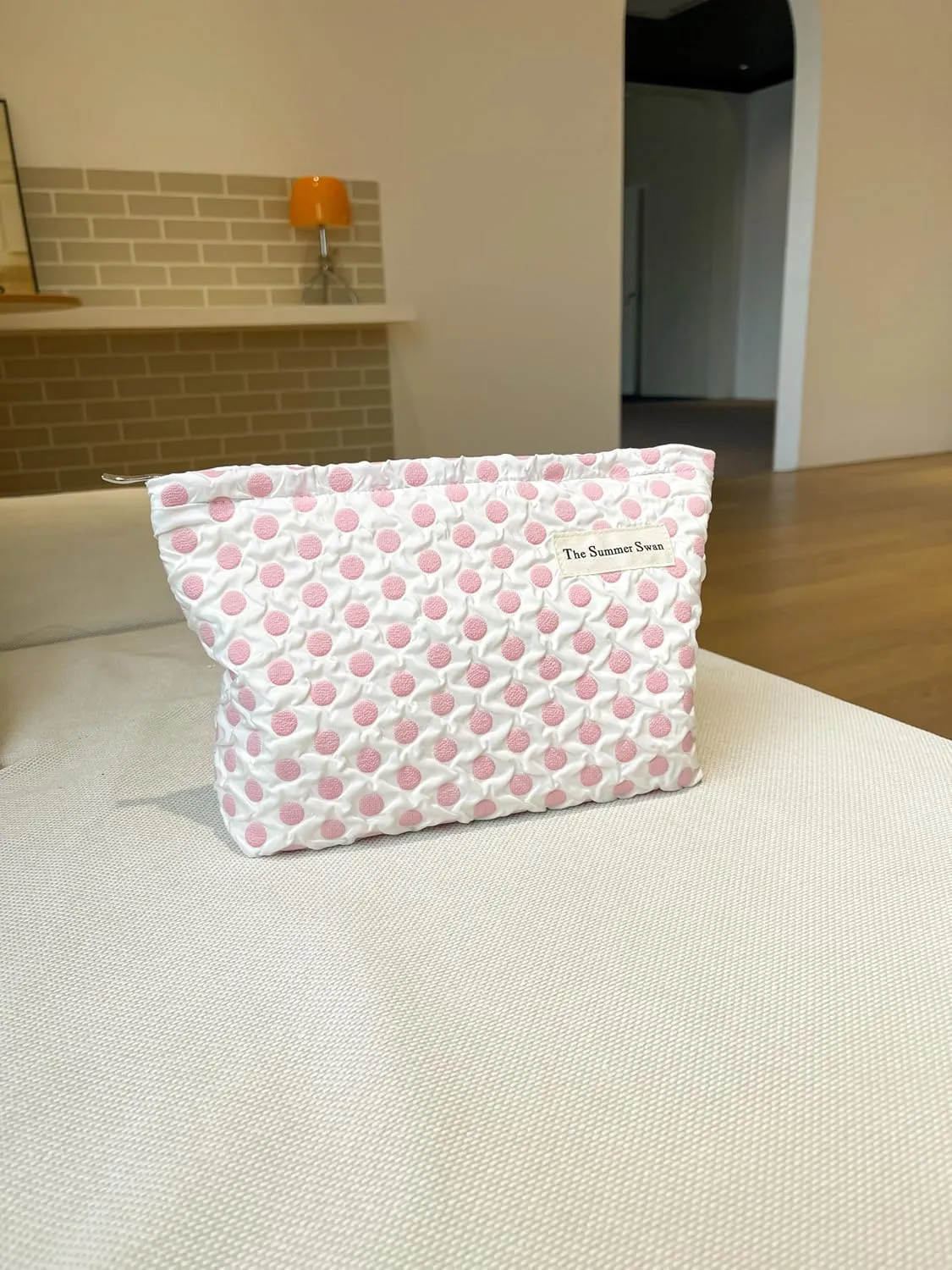 Summer Swan | Large Floral Mid-day Clutch | Period Kit & Hygiene Skincare Bag | Cute Polka Dots Pink