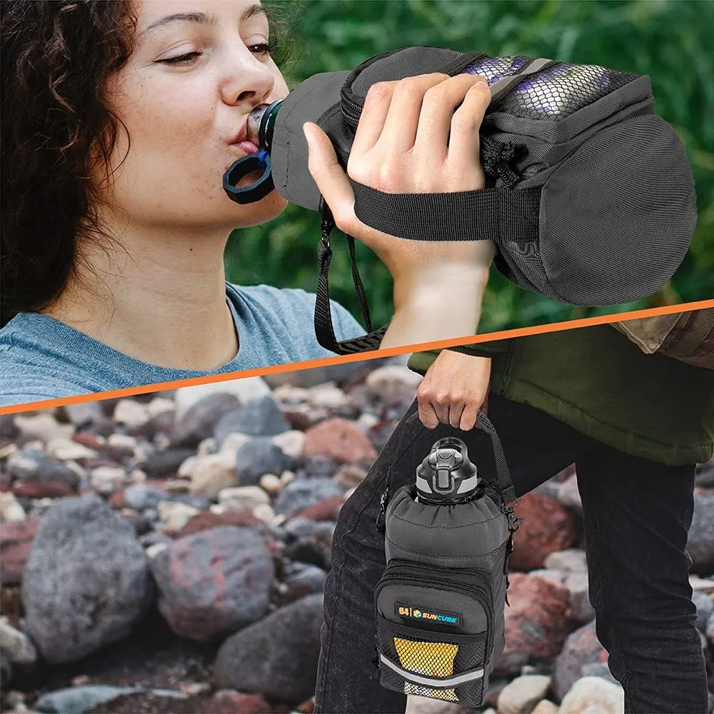 SUN CUBE Water Bottle Carrier with Strap, Insulated Water Bottle Carrier Bag with Phone Pocket Pouch, Sleeve Sling Purse Crossbody Bottle Holder for Walking, Sports, Hiking Accessories 40/64 oz