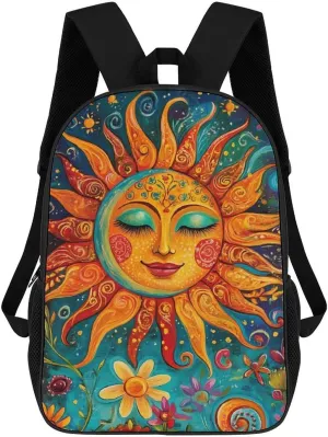 Sun Face Flower Travel Backpack 17 Inch Laptop Bag Carry On Backpack Casual Daypack for Weekender Business Hiking